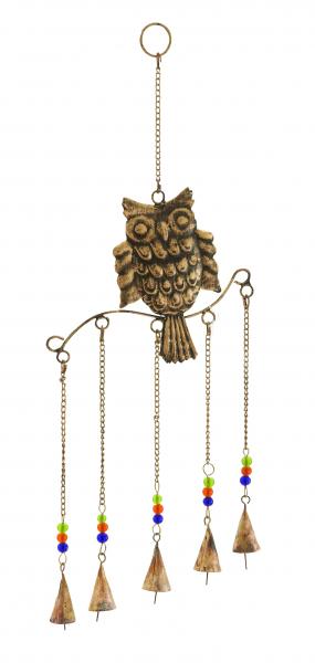 Metal Owl Wind Chime Natural Style With 5 Bells In Colored Beads