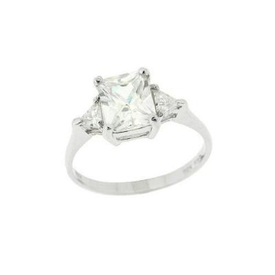 Sterling Silver Emerald & Trillion Cut CZ Ring, Size 6
