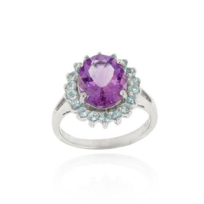 Sterling Silver Oval Amethyst and Blue Topaz Cocktail Ring Size 10