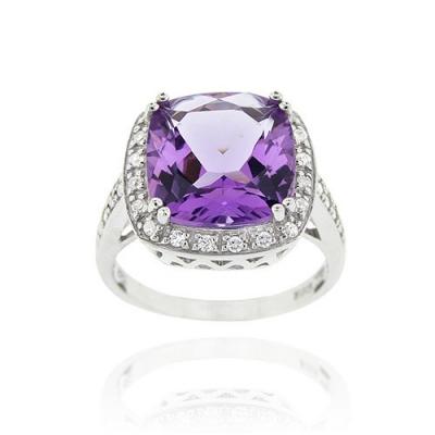 Sterling Silver 6.05ct. TGW Amethyst & CZ Square Cocktail Ring