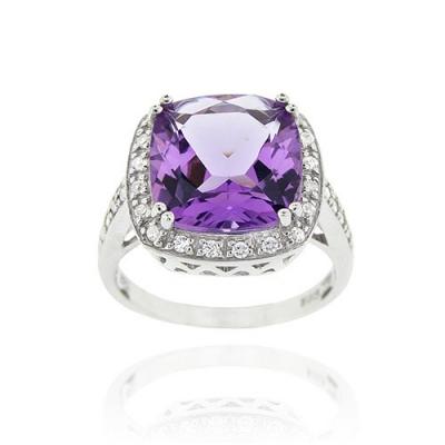 Sterling Silver 6.05ct. Amethyst & CZ Square Cocktail Ring Size 9