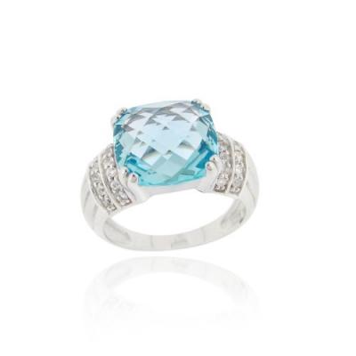Sterling Silver 7.55ct. TGW Blue Topaz & CZ Square Cocktaill Ring