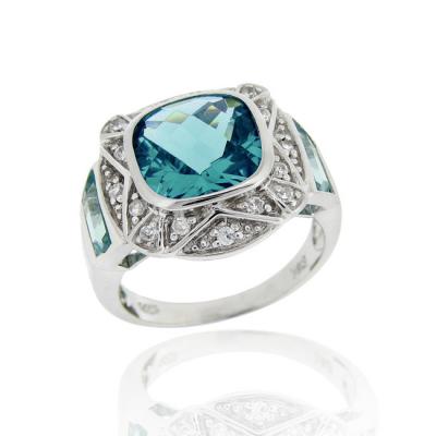 Sterling Silver 6.25ct Caribbean Mist CZ Square Fashion Ring