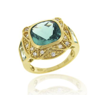 18K Gold over Sterling Silver 6.25ct Caribbean Mist CZ Square Fashion Ring