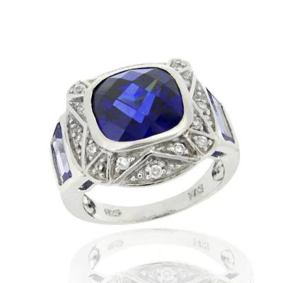 Sterling Silver 6.26ct Tanzanite & Clear CZ Square  Ring Size 7