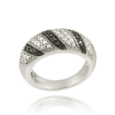 Sterling Silver Black Diamond Accent Striped Ring