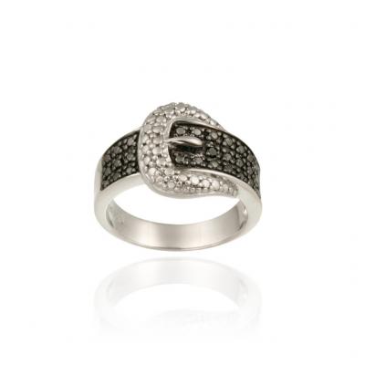 Sterling Silver 1/4CT Black Diamond Belt Buckle Rings