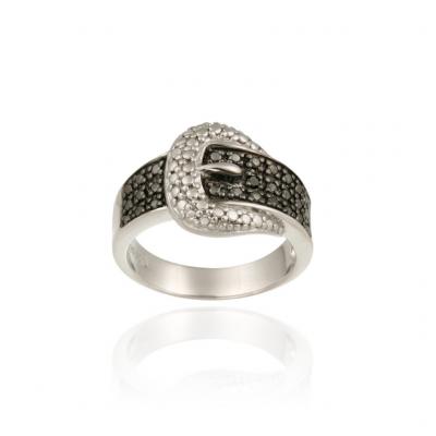 Sterling Silver 1/4CT Black Diamond Belt Buckle Rings