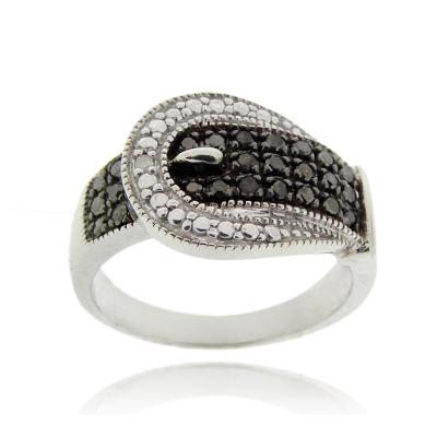 Sterling Silver Black Diamond Accent Buckle Ring