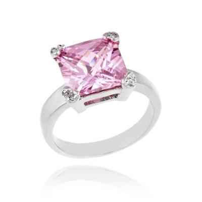 Sterling Silver 11ct Pink CZ Square Solitaire Ring
