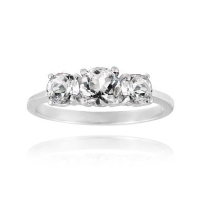 Sterling Silver 1.2ct White Topaz Three Stone Ring Size 6