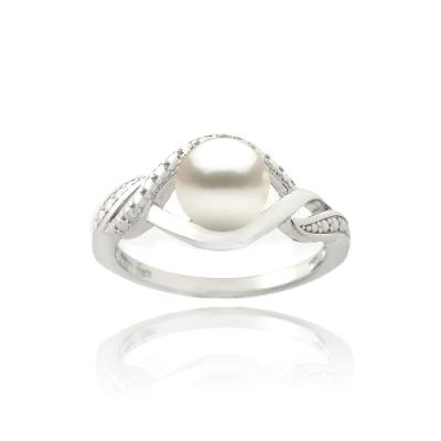 Sterling Silver Diamond Accent Freshwater Cultured Pearl Double Loop Twist Ring