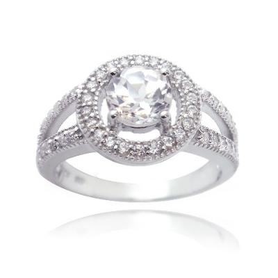 Sterling Silver Created White Sapphire & CZ Halo Ring