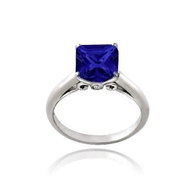 Sterling Silver 2.75ct Created Blue Sapphire Square Solitaire Ring