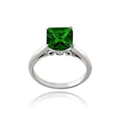 Sterling Silver 3.35ct Created Green Quartz Square Solitaire Ring