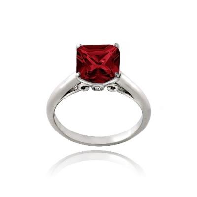 Sterling Silver 2.75ct Created Ruby Square Solitaire Ring