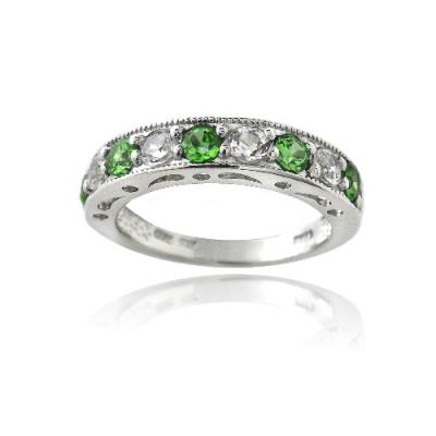 Sterling Silver 1.2ct Created Green Quartz & White Sapphire Half-Eternity Band Ring