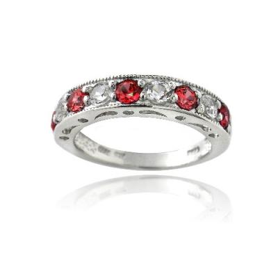 Sterling Silver 1.25ct Created Ruby & White Sapphire Half-Eternity Band Ring