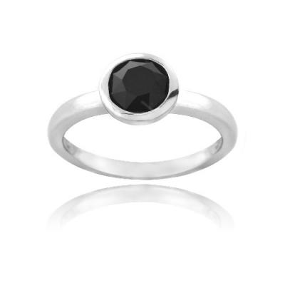 Sterling Silver Black Round Solitaire Ring Made with Swarovski Elements