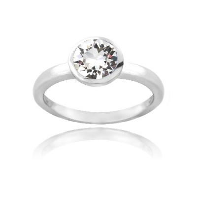 Sterling Silver Clear Round Solitaire Ring Made with Swarovski Elements