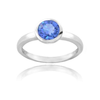 Sterling Silver Blue Round Solitaire Ring Made with Swarovski Elements