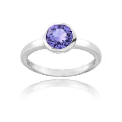 Sterling Silver Violet Round Solitaire Ring Made with Swarovski Elements
