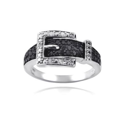 Sterling Silver 1/4ct Black & White Diamond Belt Buckle Ring
