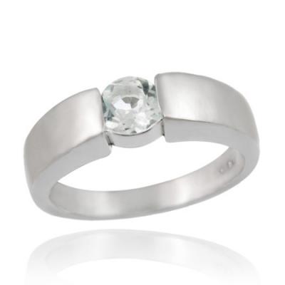 Sterling Silver Round Blue Topaz Solitaire Ring Size 6