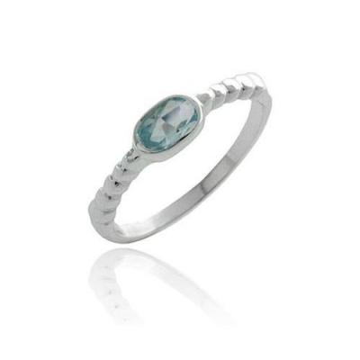 Sterling Silver  Blue Topaz Oval Solitaire Ring Size 8
