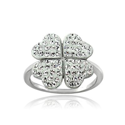 Silver Tone Clear Swarovski Elements Clover Ring