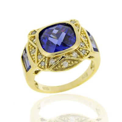 18K Gold over Sterling Silver 6.26ct Tanzanite CZ Square Fashion Ring