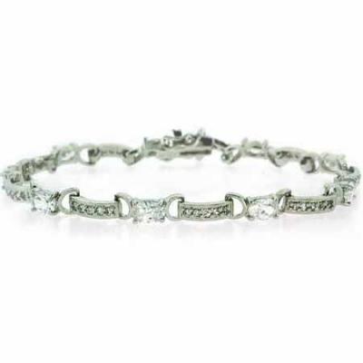 Sterling Silver CZ Oval Bar Link Bracelet
