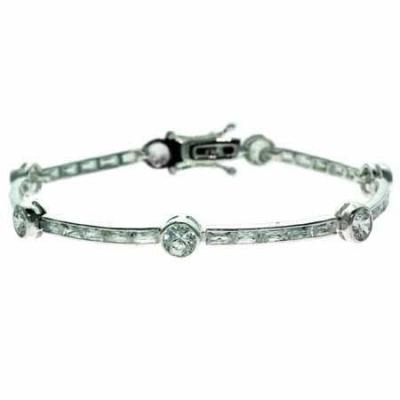Sterling Silver Round CZ Bar Bracelet