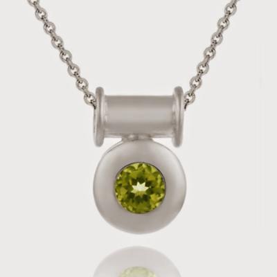 Sterling Silver slide Macaroni Pendant with round bezel set Genuine Peridot stone