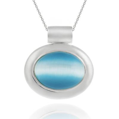 Sterling Silver polished Teal Cats Eye Slide/Pendant
