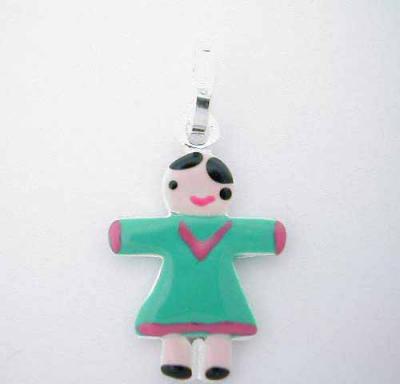 GIRL CHARM Silver Green Enamel ITALIAN