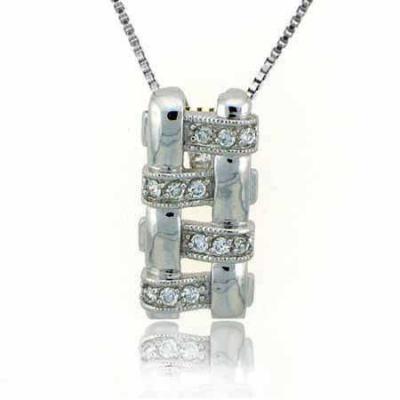 Sterling Silver Designer Simulated Diamond CZ Basket Weave Pendant