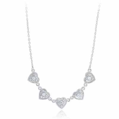 Sterling Silver Cable Chain Simulated Diamond CZ Heart Necklace