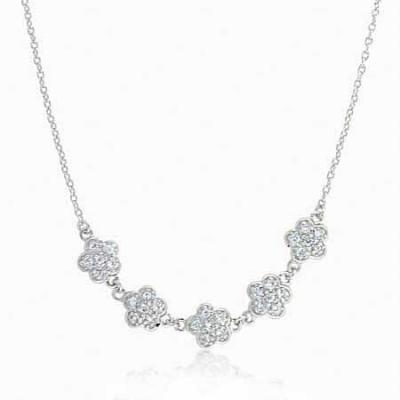 Sterling Silver Simulated Diamond CZ Flower Necklace