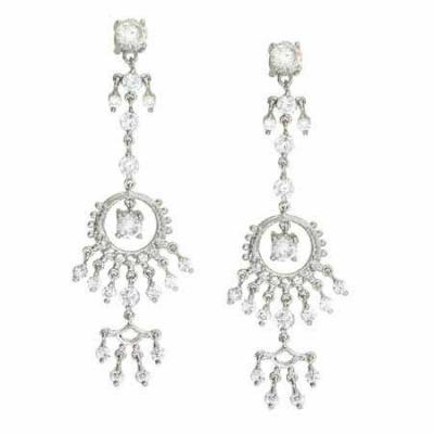 Sterling Silver Designer Simulated Diamond CZ  Celebrity Chandelier Earrings