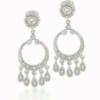 Sterling Silver Hoop Simulated Diamond CZ Chandelier Earrings