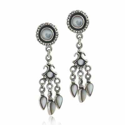 Sterling Silver Genuine Mother of Pearl Chandelier Earrings