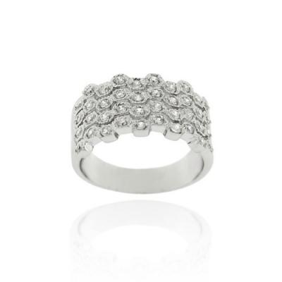 Sterling Silver CZ Four-Row Wave Band Ring