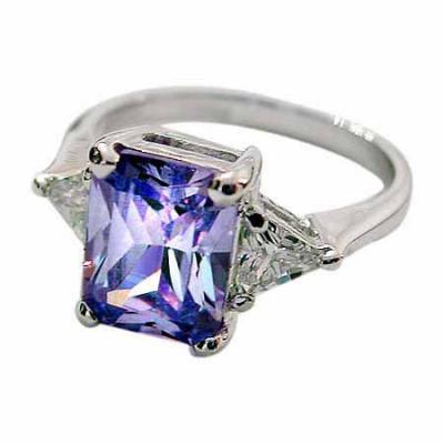 Sterling Silver Emerald Cut Lavender CZ Ring, Size 8