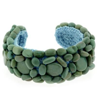 Genuine Green Turquoise Stone Flower Mosaic Wire Shape Bracelet