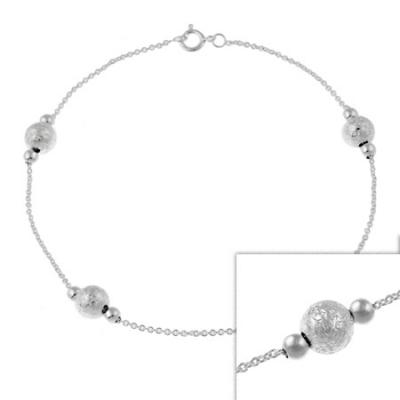 Sterling Silver Diamond Cut Beaded Chain Bracelet 7.5' 8'