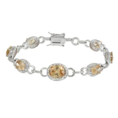 Sterling Silver Champagne CZ Oval Link Bracelet