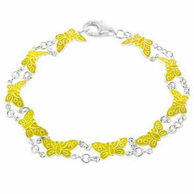 Silver Yellow Enamel Butterfly Link Summer Bracelet