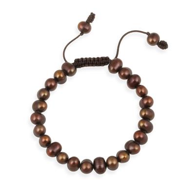 7.5-8mm Freshwater Cultured Brown Pearl Adjustable Bracelet