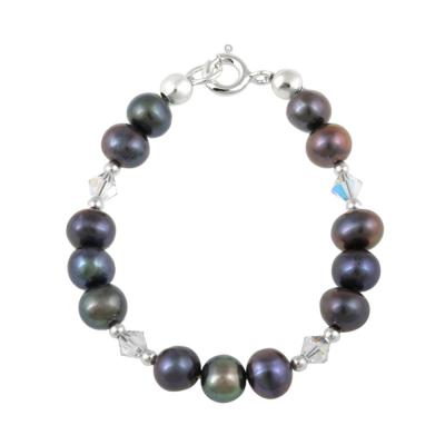 Sterling Silver Peacock Freshwater Pearls & Clear Swarovski Elements Baby Bracelet, 5 Inches